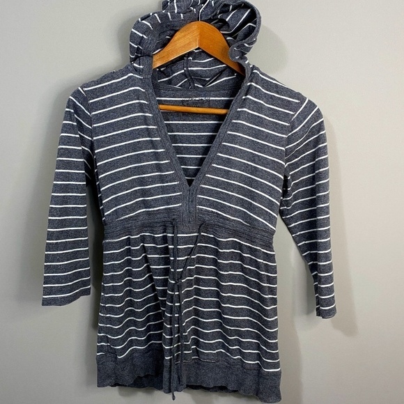 Motherhood Maternity Long Sleeve Gray Striped Hoodie Size Small - Picture 1 of 10